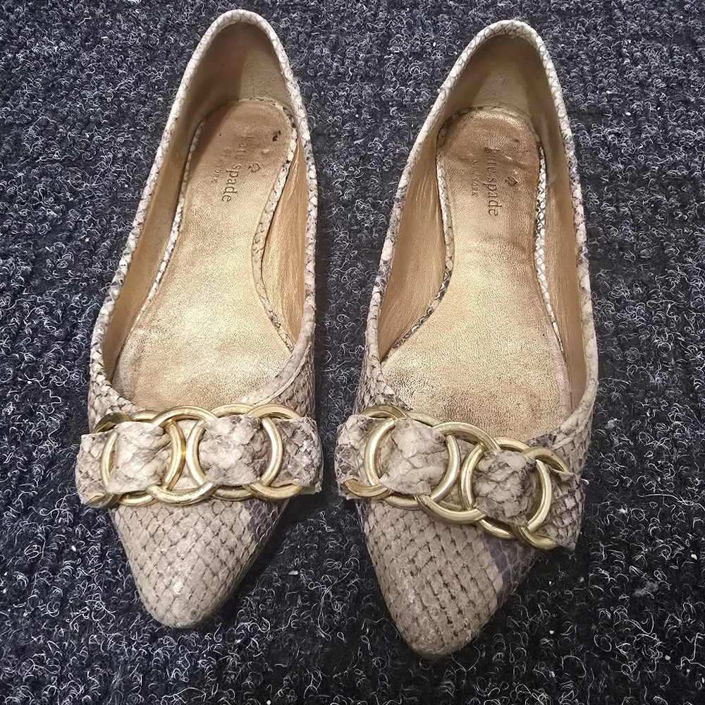 Kate Spade Beige Cream Snake Print Flats